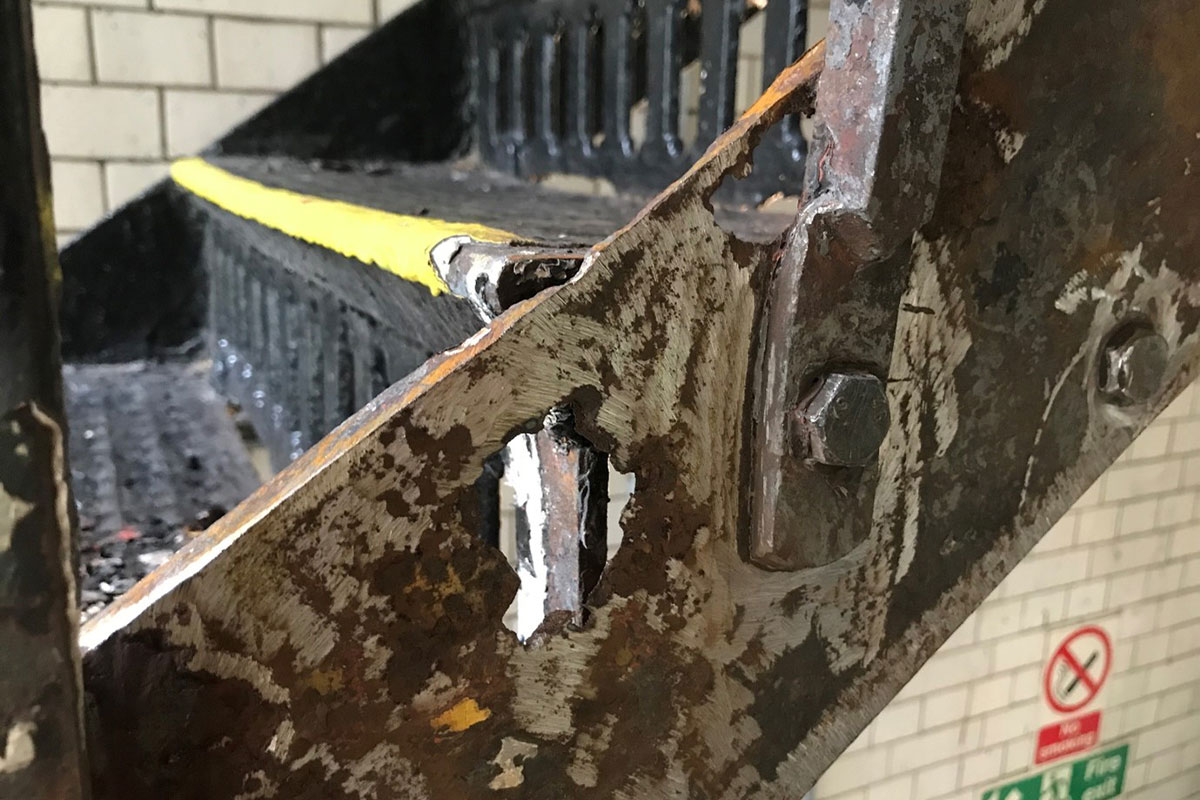 Corrosion of structural steel in public staircase